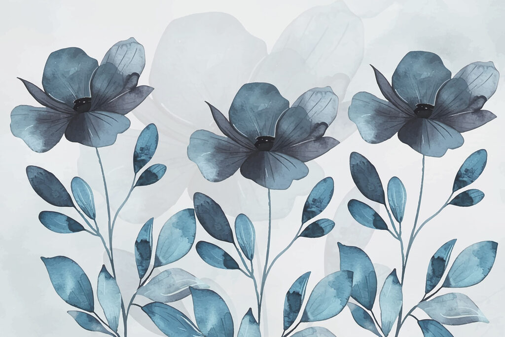 Blue flowers and leaves