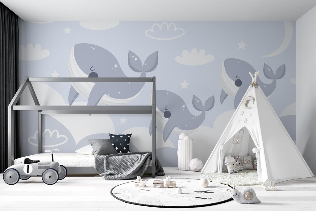 Group of whales jumping in the air