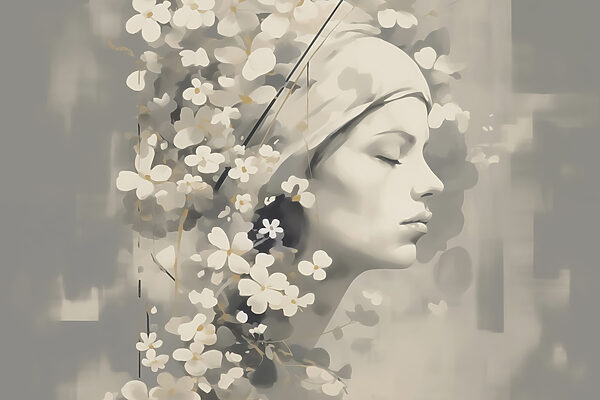 Gentle beauty in floral embrace