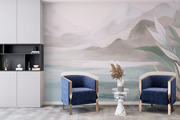 Painting of a mountain and water