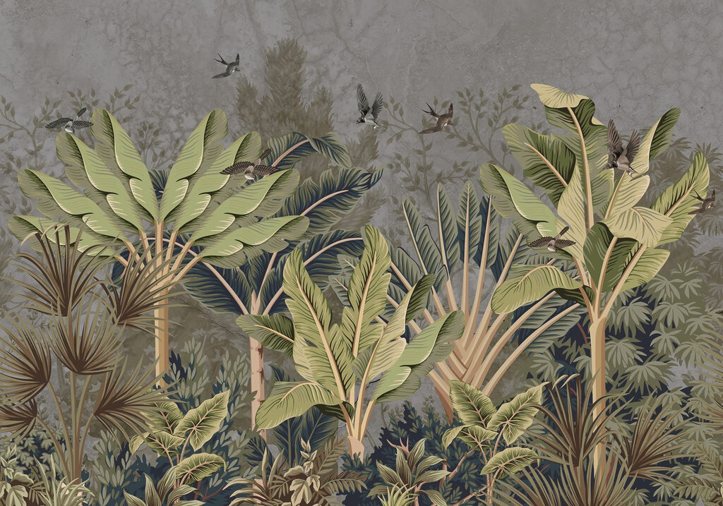 Wallpaper with a tropical forest