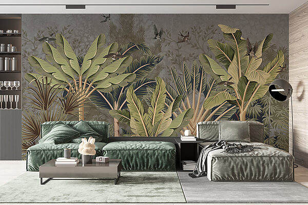 Wallpaper with a tropical forest