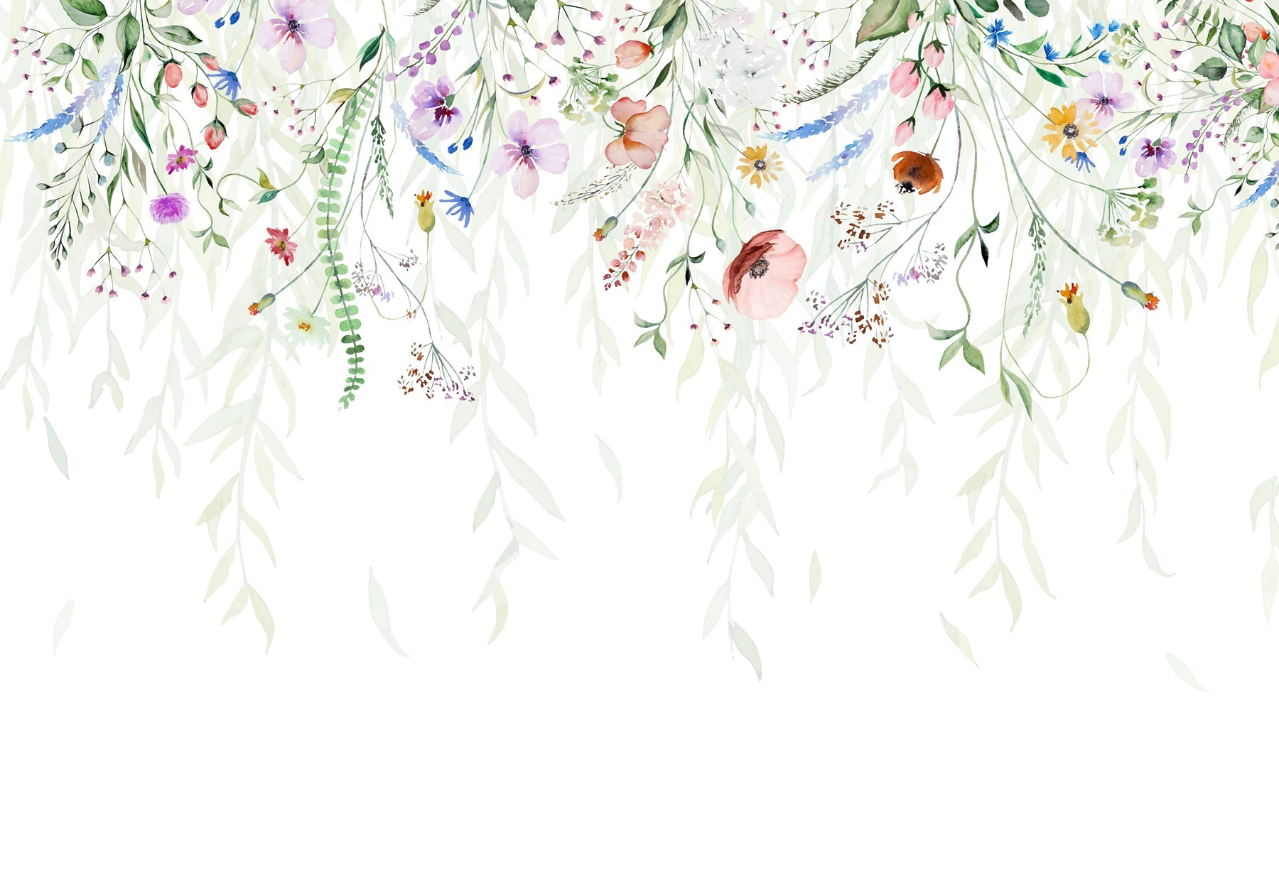 Watercolor painting of flowers and leaves