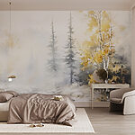 Фотошпалери Акварельний малюнок річки з деревами та снігом