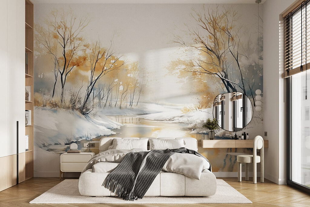 River with snow and trees