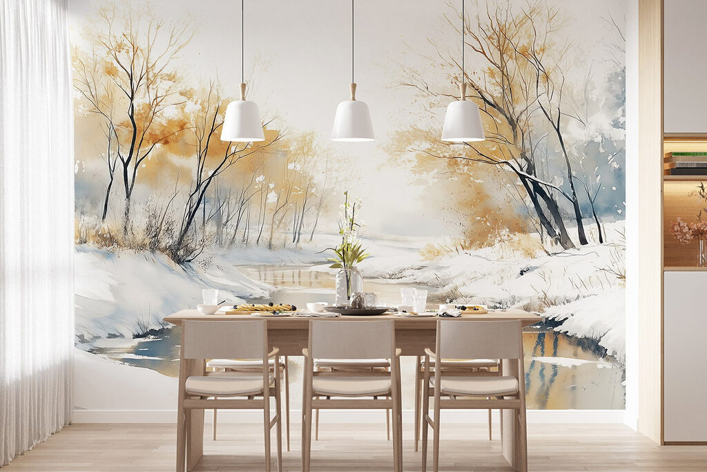 River with snow and trees