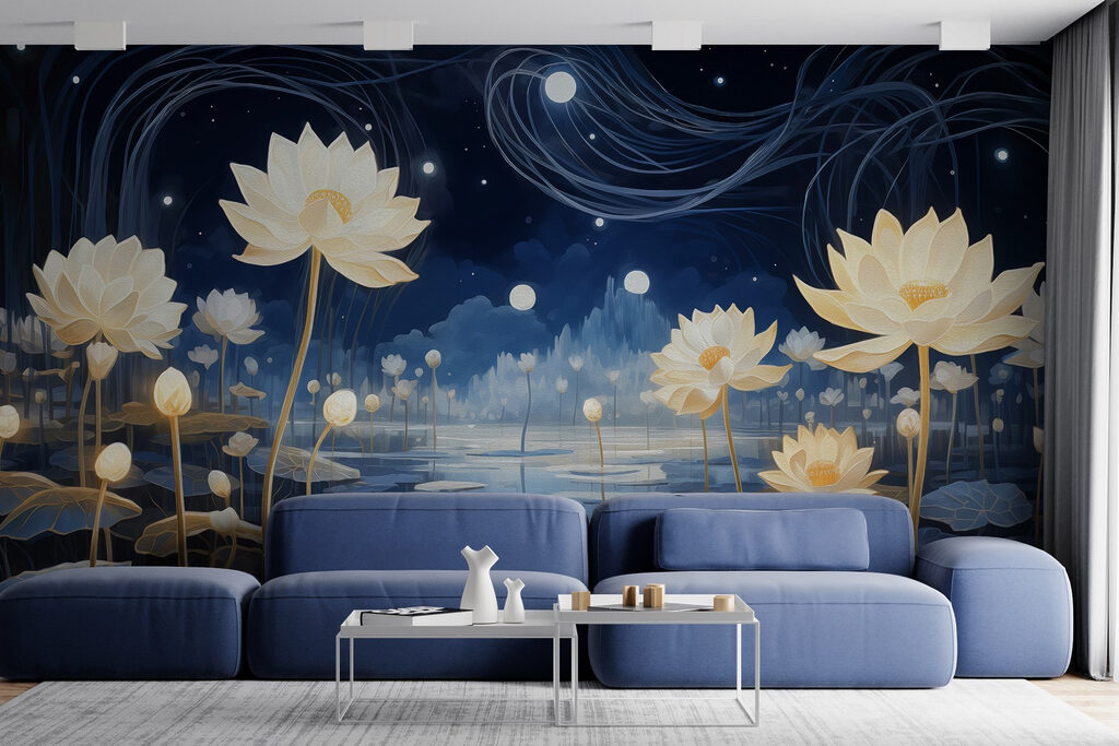 Painting of flowers in a pond