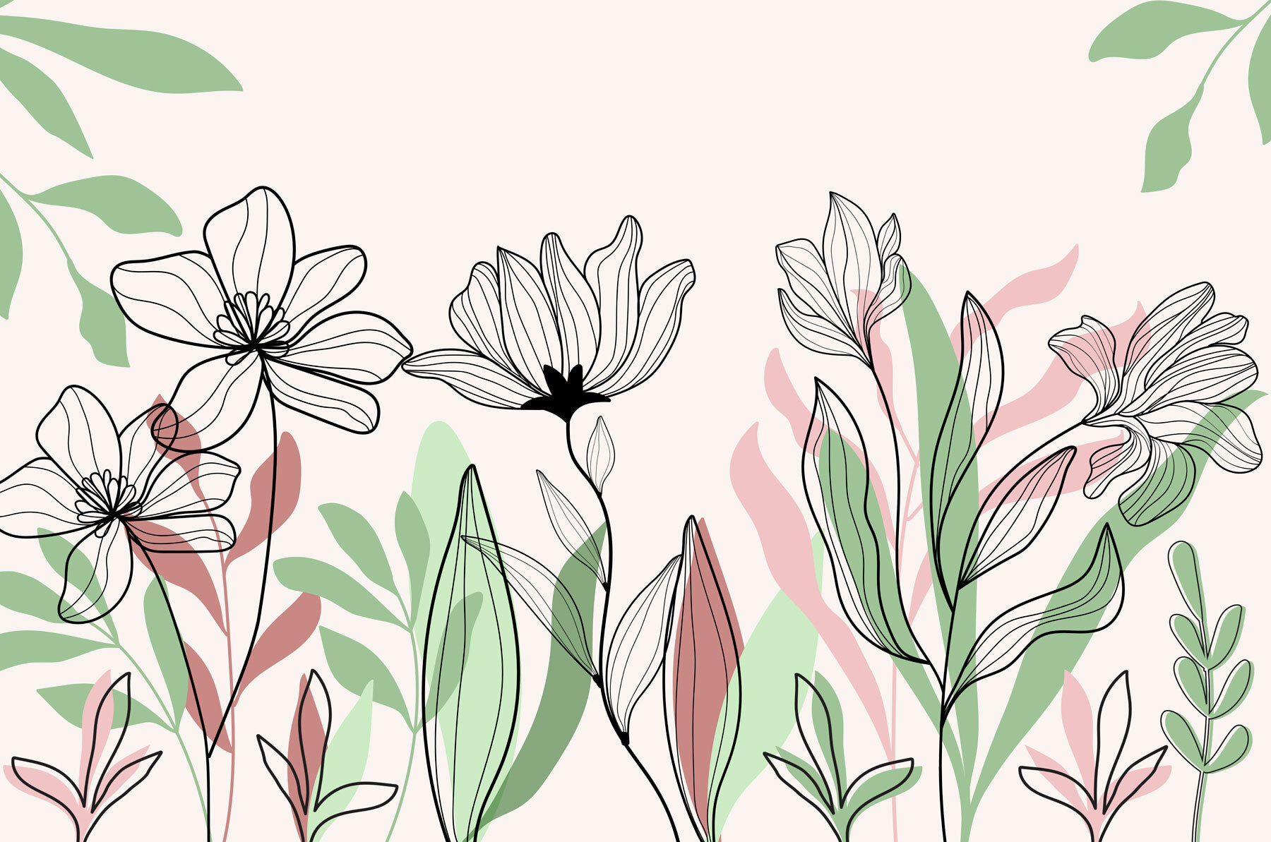 Line of flowers and leaves