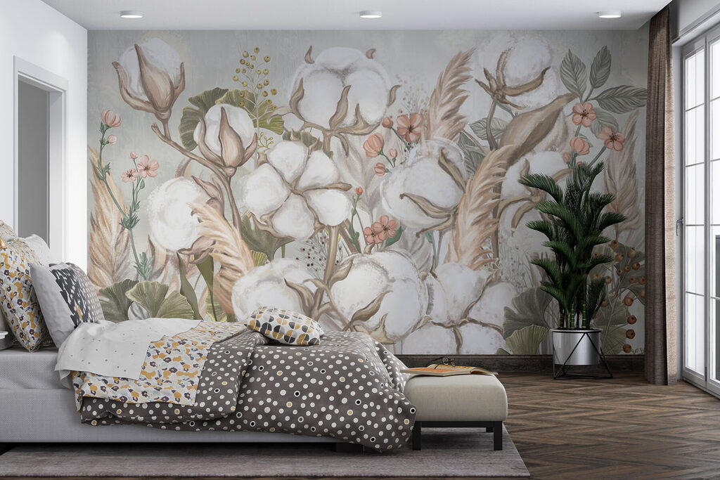 Floral cotton field in soft hues Floral cotton field in soft hues