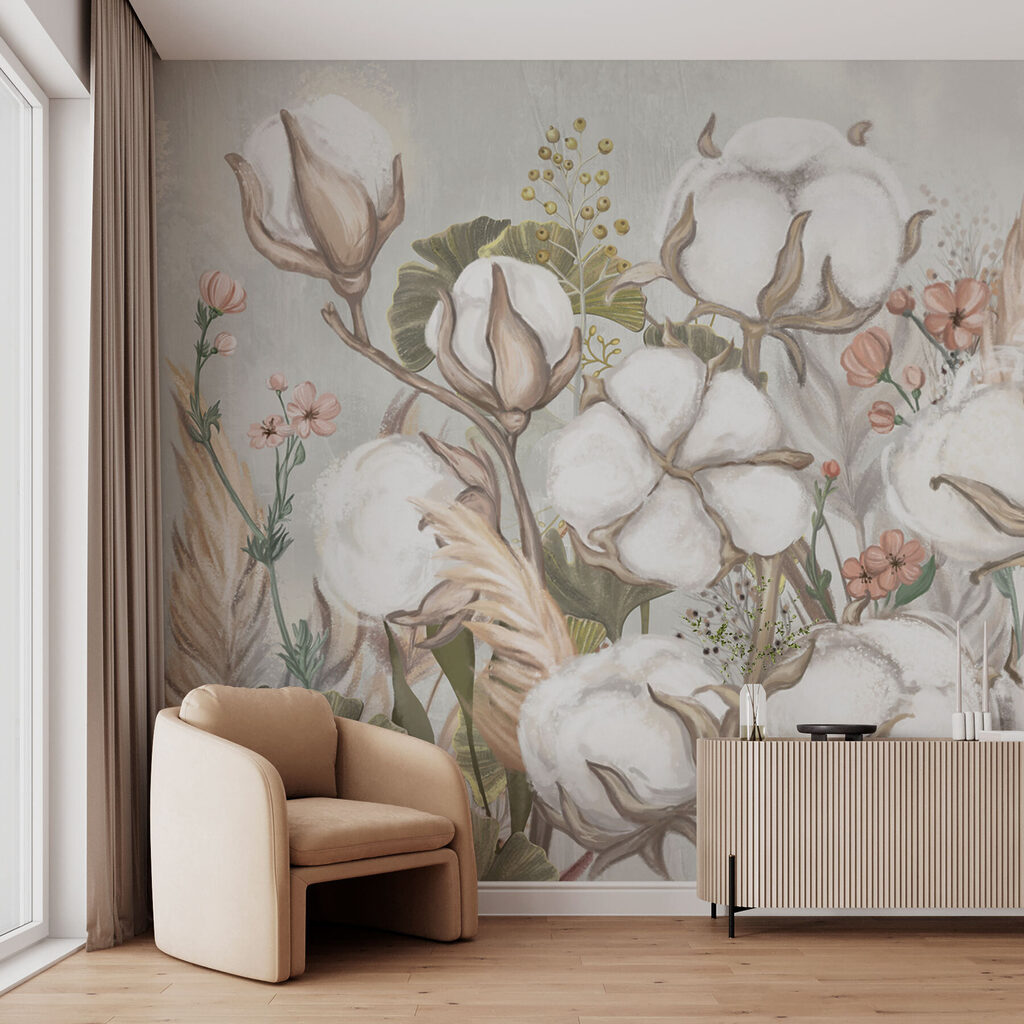 Floral cotton field in soft hues Floral cotton field in soft hues