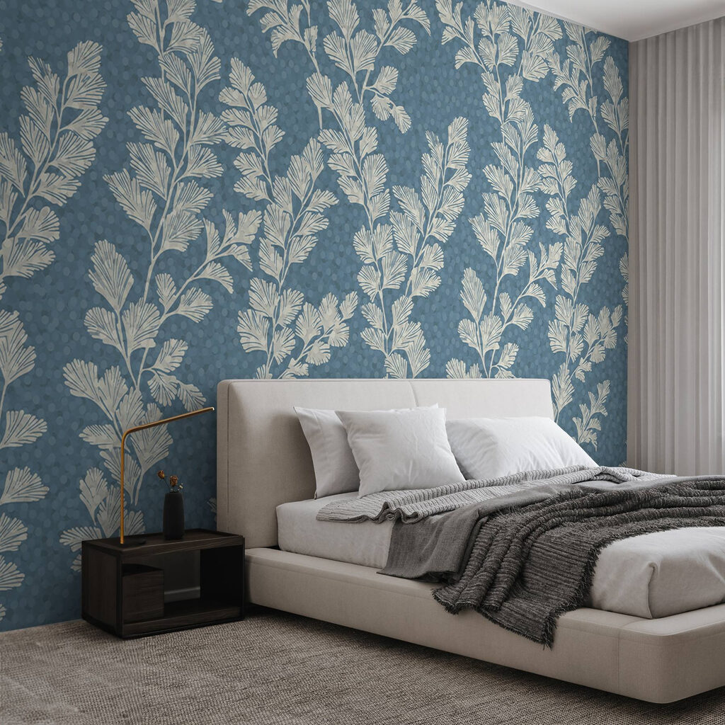Pattern of white leaves on a blue background Pattern of white leaves on a blue background