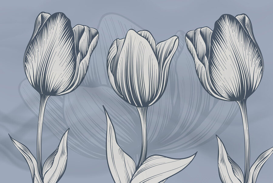 Line of flowers on a blue background Line of flowers on a blue background