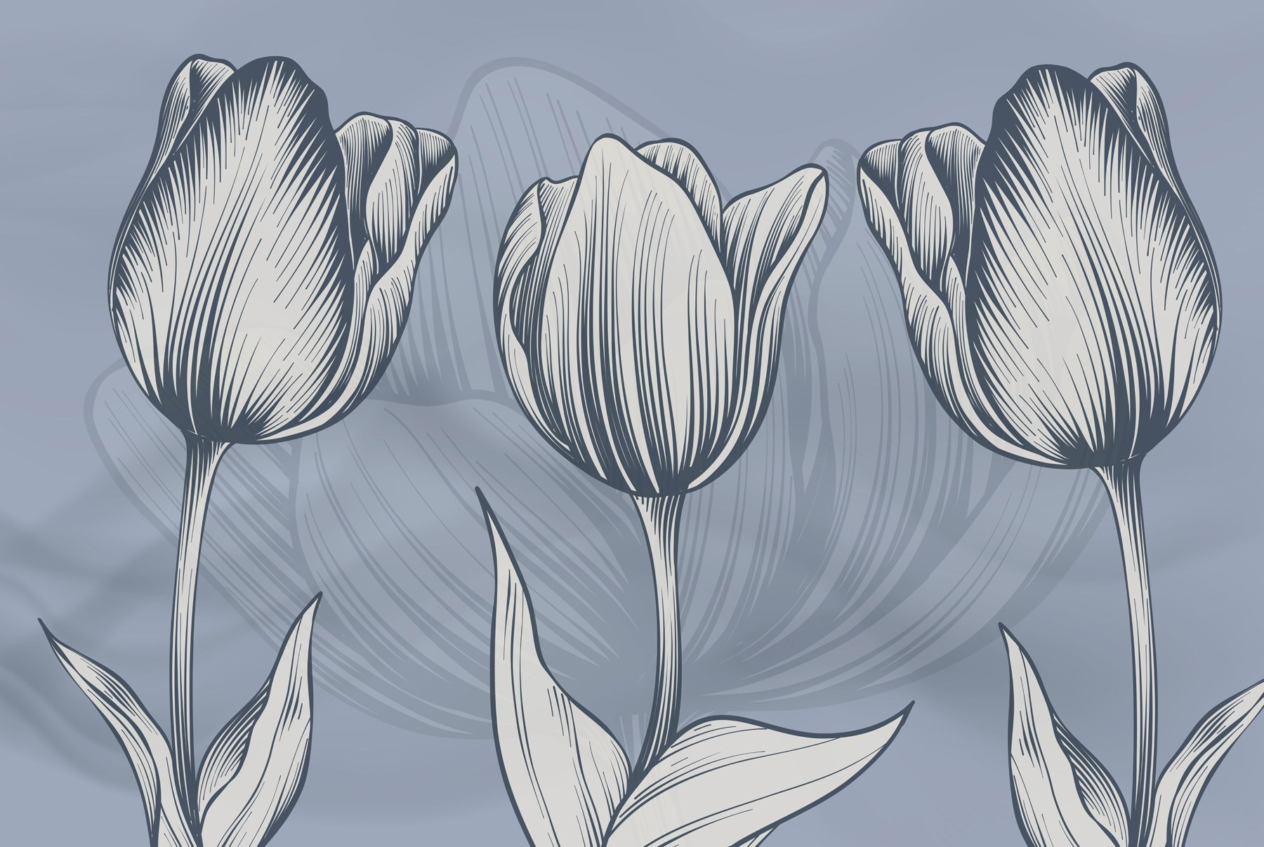 Line of flowers on a blue background