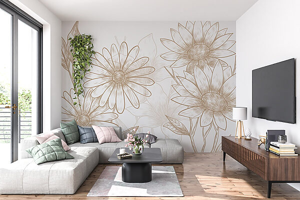 Фотошпалери Малювання квітів на білому тлі