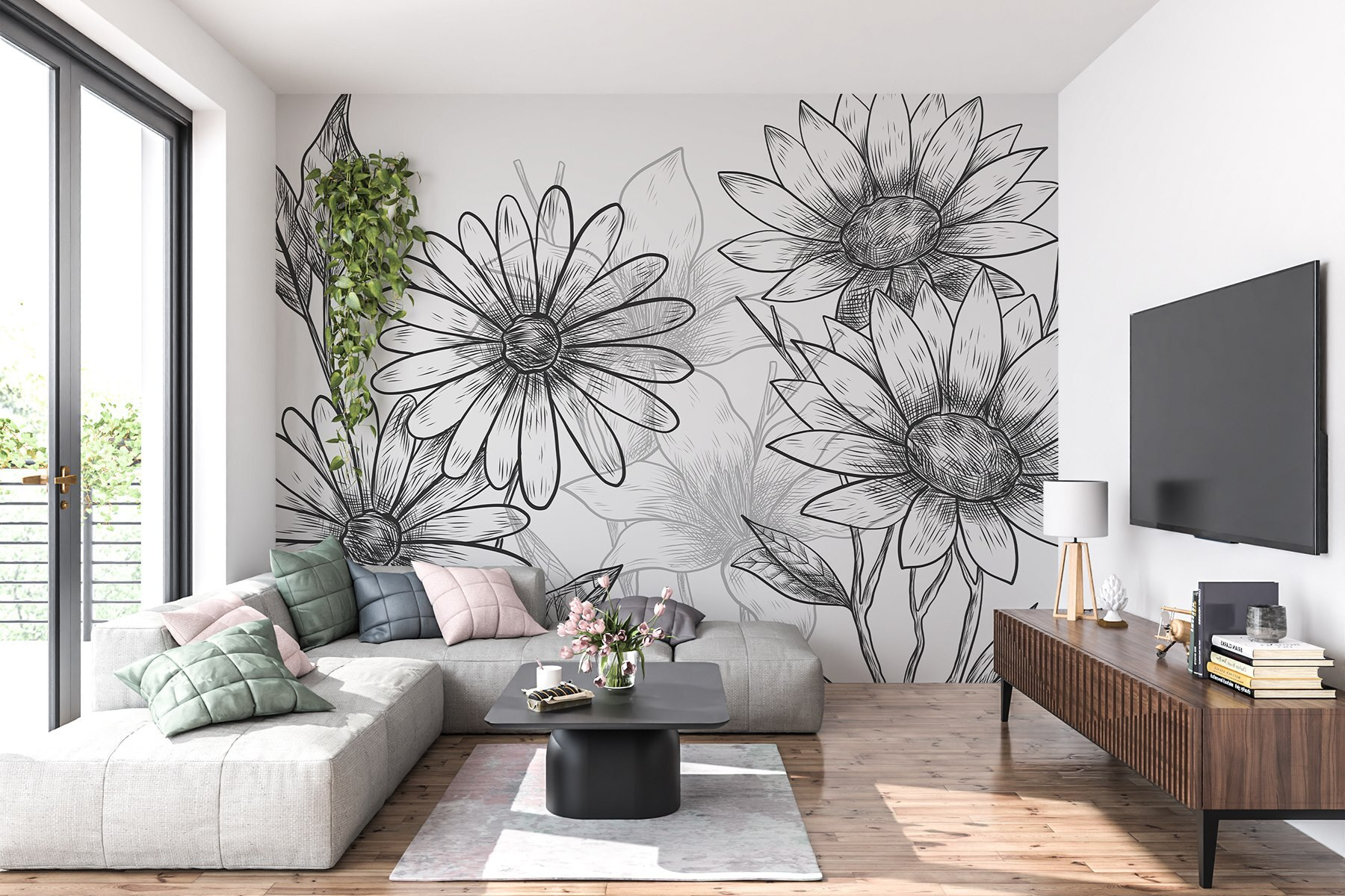 Group of flowers with leaves