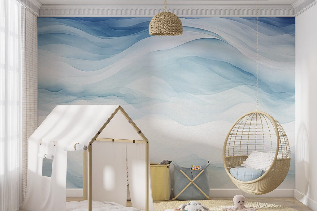 White and blue watercolor painting