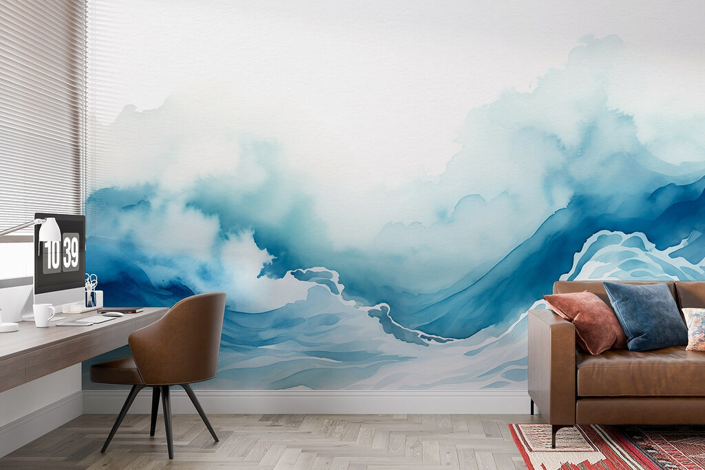 Watercolor of a mountain with clouds