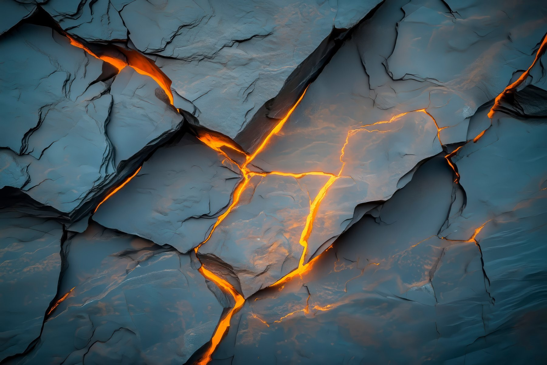 Cracked rock with orange lighting