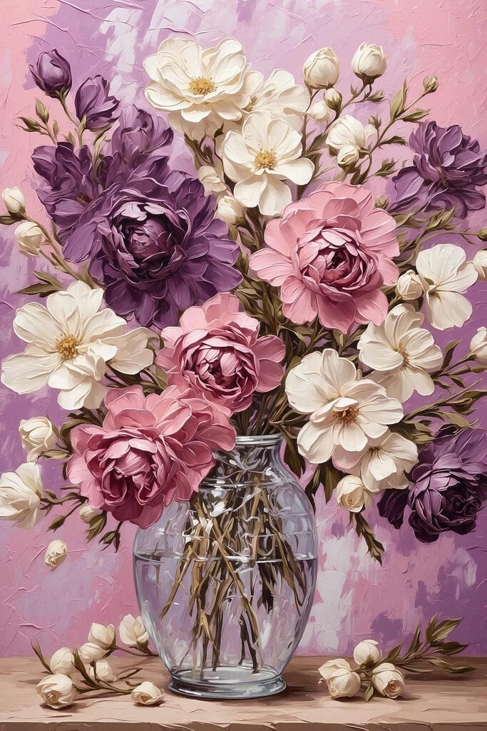 Painting of flowers in a vase