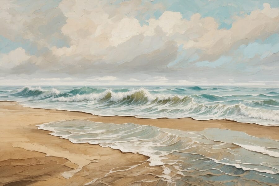 Painting of waves crashing on a beach Painting of waves crashing on a beach