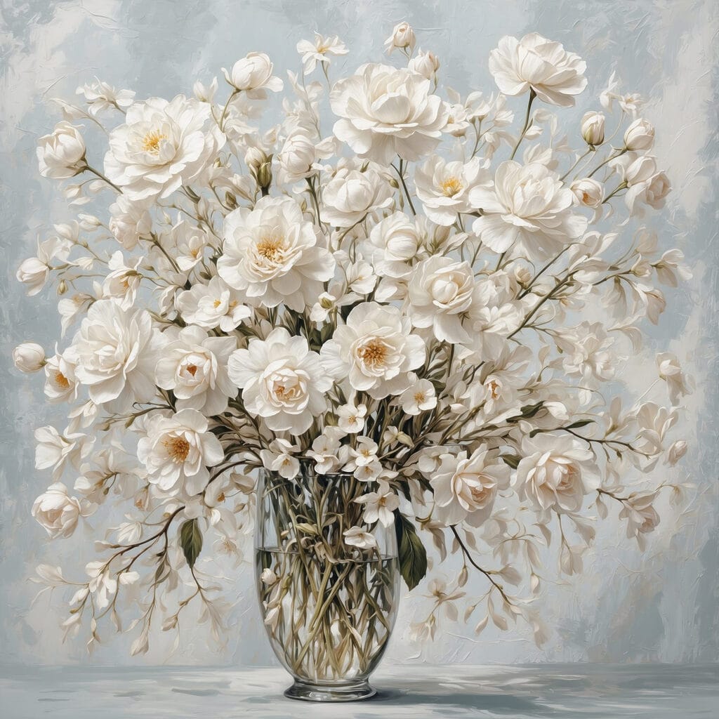 Vase of white flowers