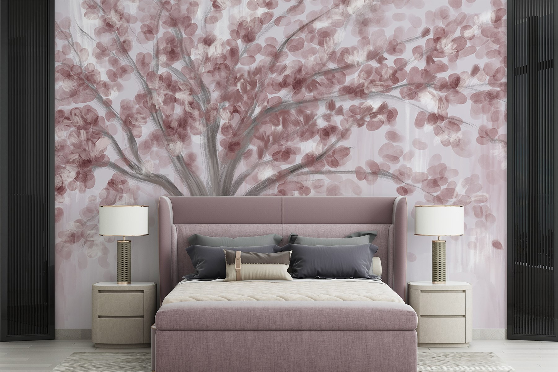 Painting of a tree with pink leaves