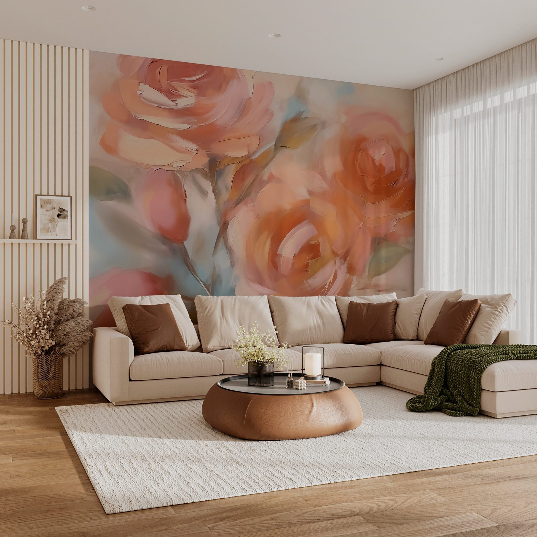 Painting of flowers on a white surface