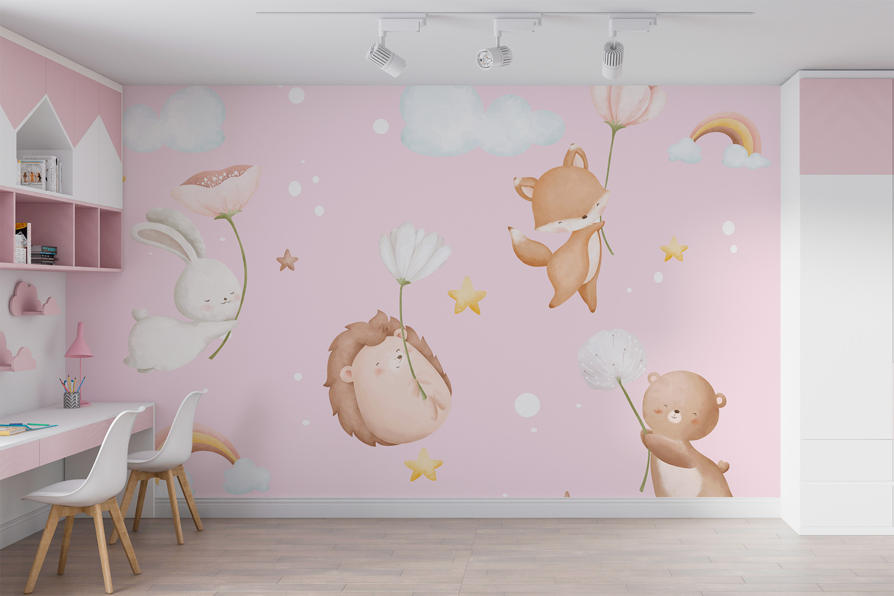 Group of animals holding flowers Group of animals holding flowers