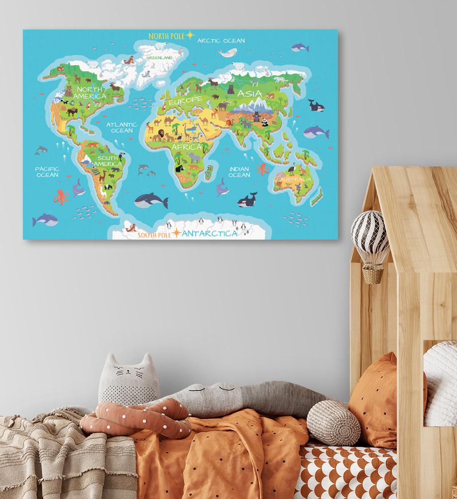 Map of the world with animals