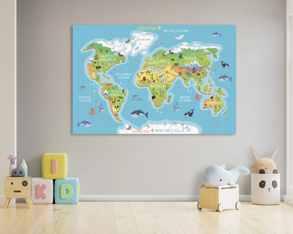 Map of the world with animals