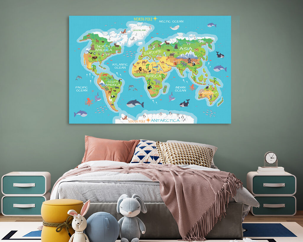 Map of the world with animals