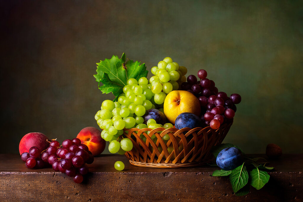 Basket of fruit on a table