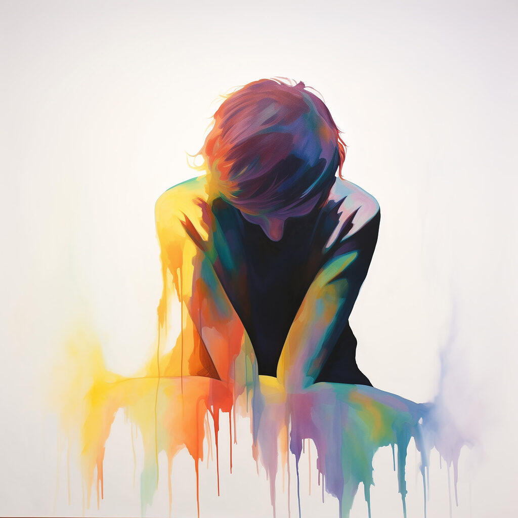 Person with their head down