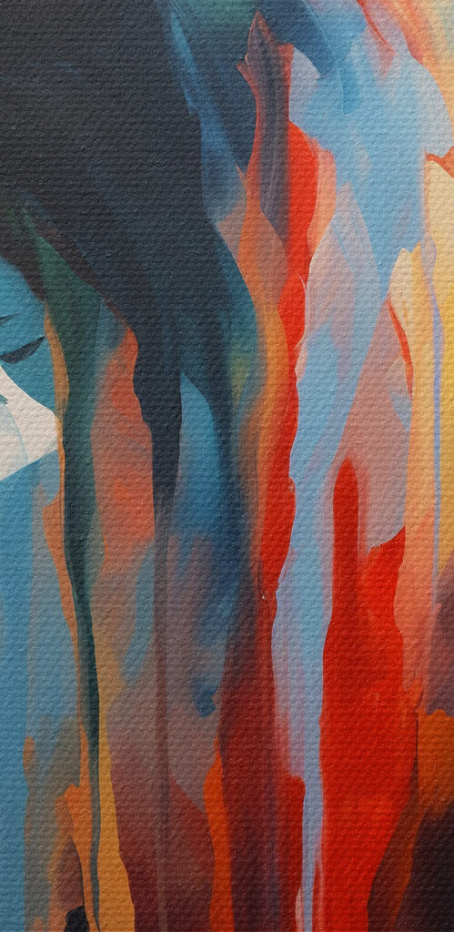 Painting of a woman with colorful paint dripping down her face