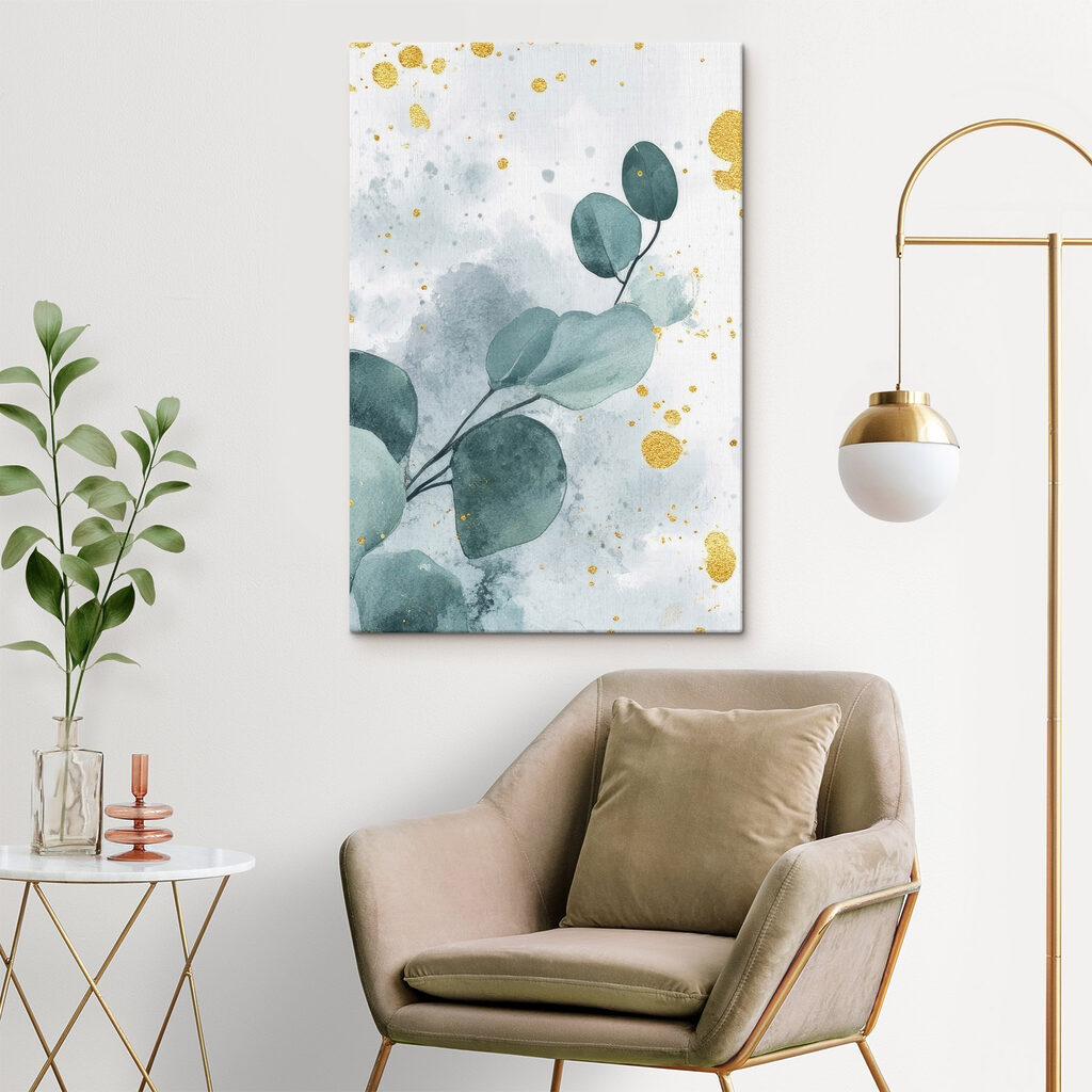 Watercolor painting of a branch with leaves