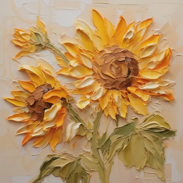 Painting of sunflowers on a white surface Painting of sunflowers on a white surface