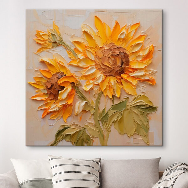 Painting of sunflowers on a white surface Painting of sunflowers on a white surface