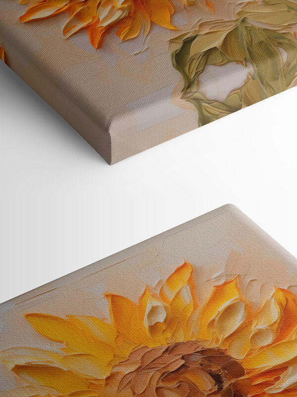 Painting of sunflowers on a white surface Painting of sunflowers on a white surface