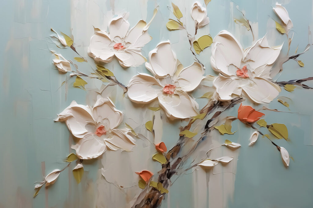 Painting of flowers on a blue background Painting of flowers on a blue background