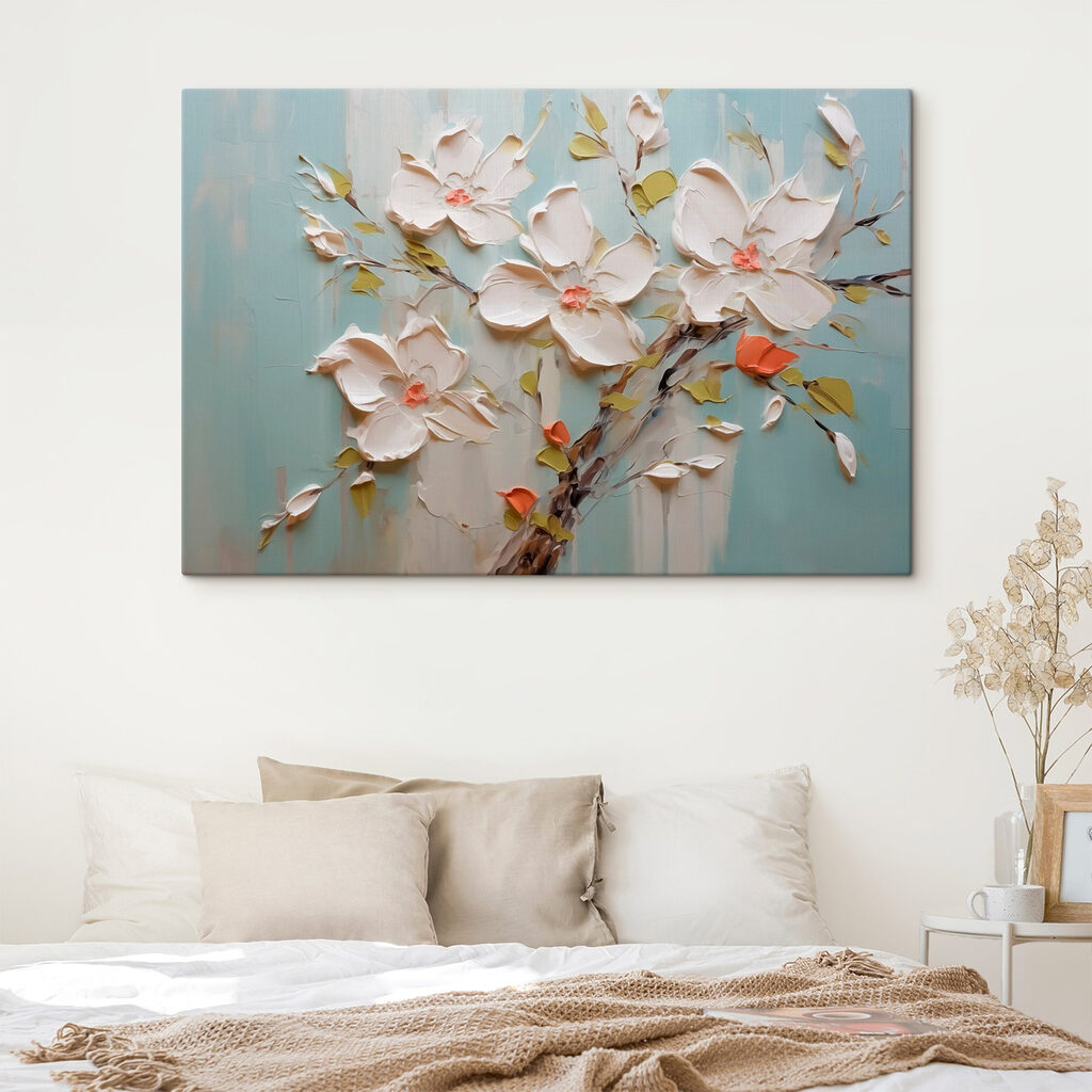 Painting of flowers on a blue background Painting of flowers on a blue background