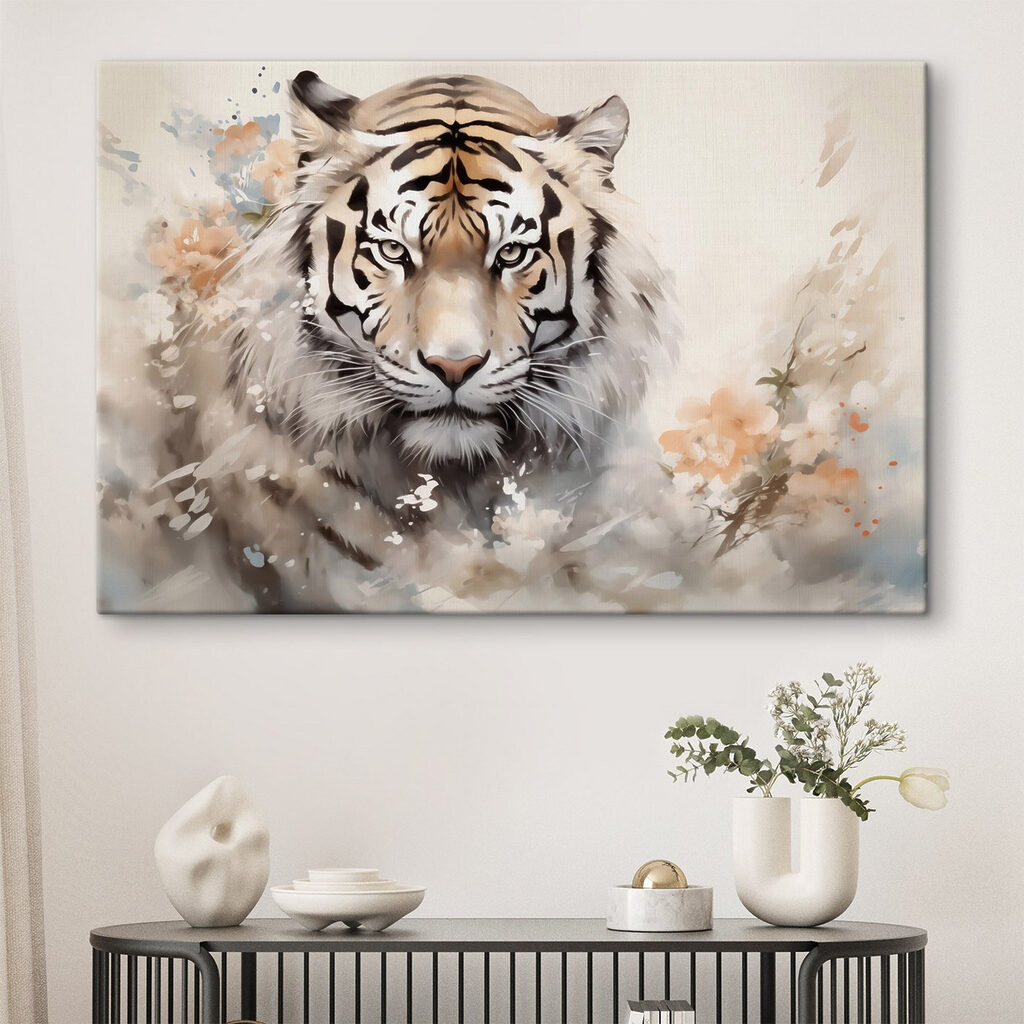 Tiger with flowers in the background