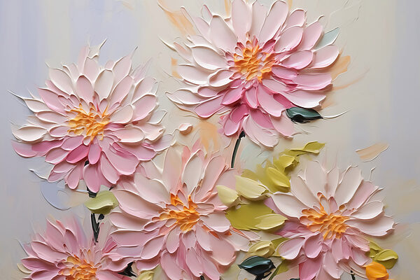 Painting of flowers on a white surface Painting of flowers on a white surface
