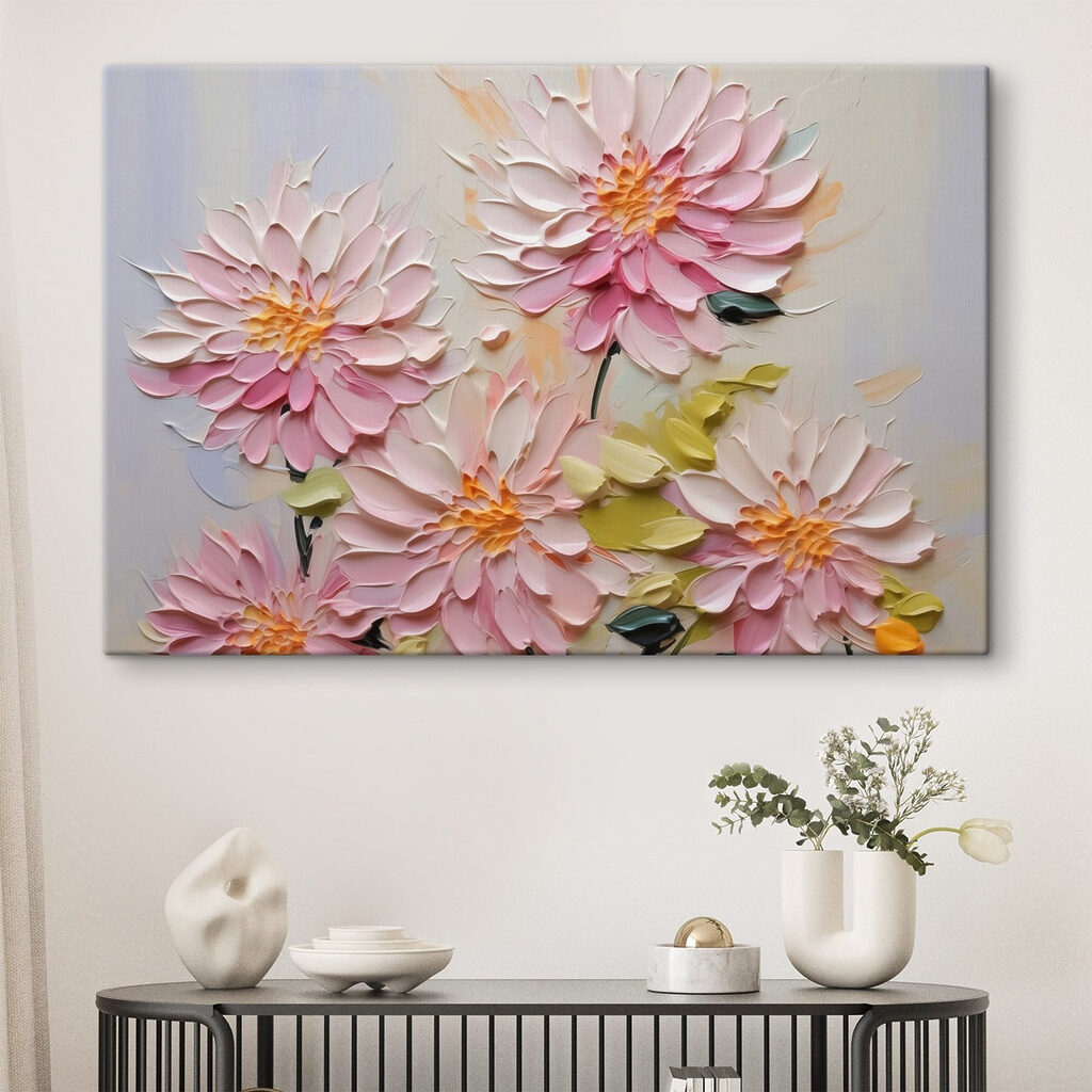 Painting of flowers on a white surface Painting of flowers on a white surface