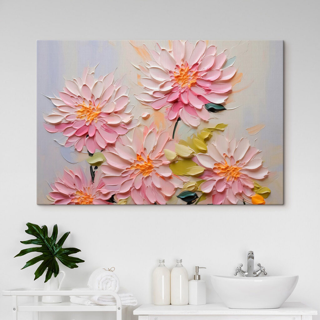 Painting of flowers on a white surface Painting of flowers on a white surface