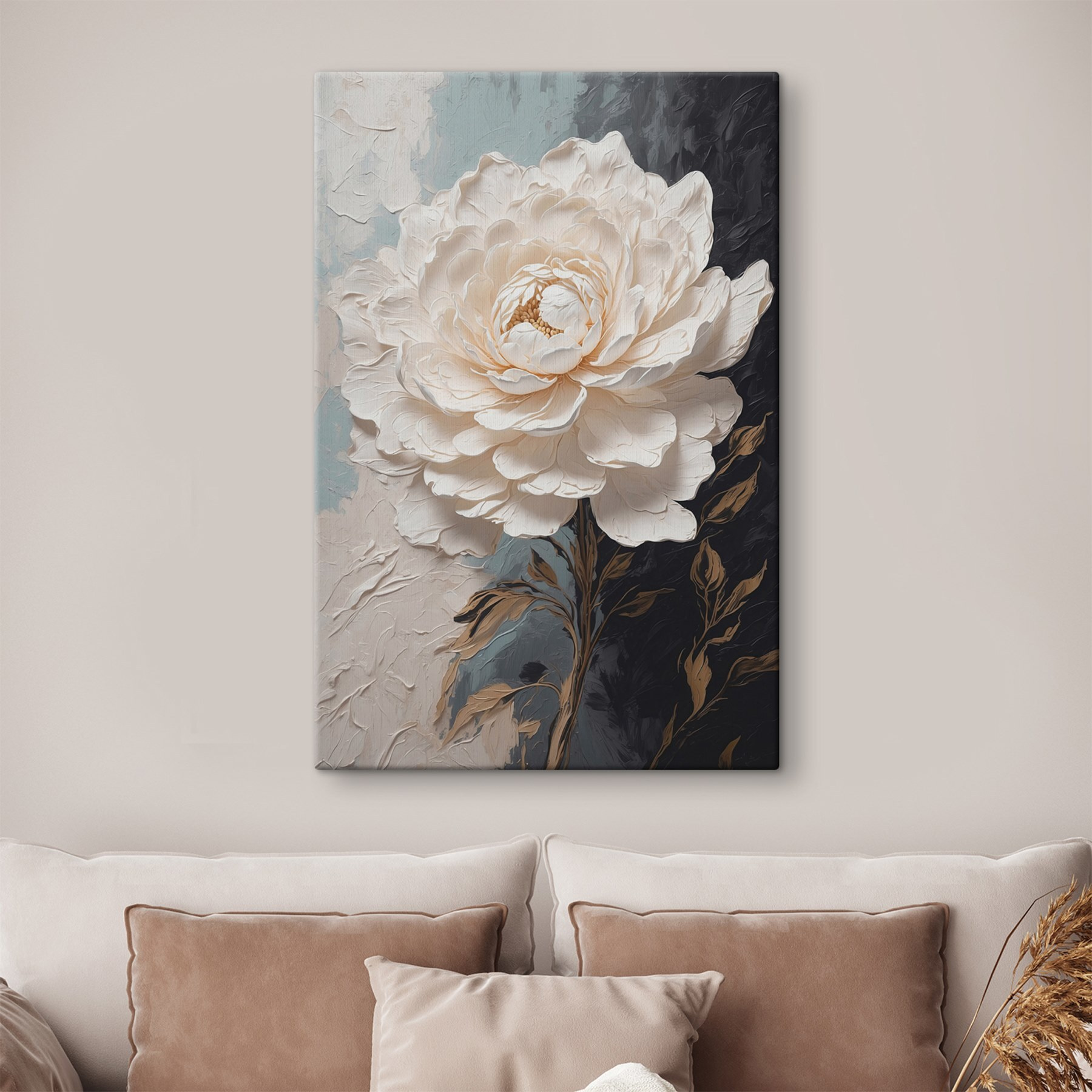 White flower with brown leaves