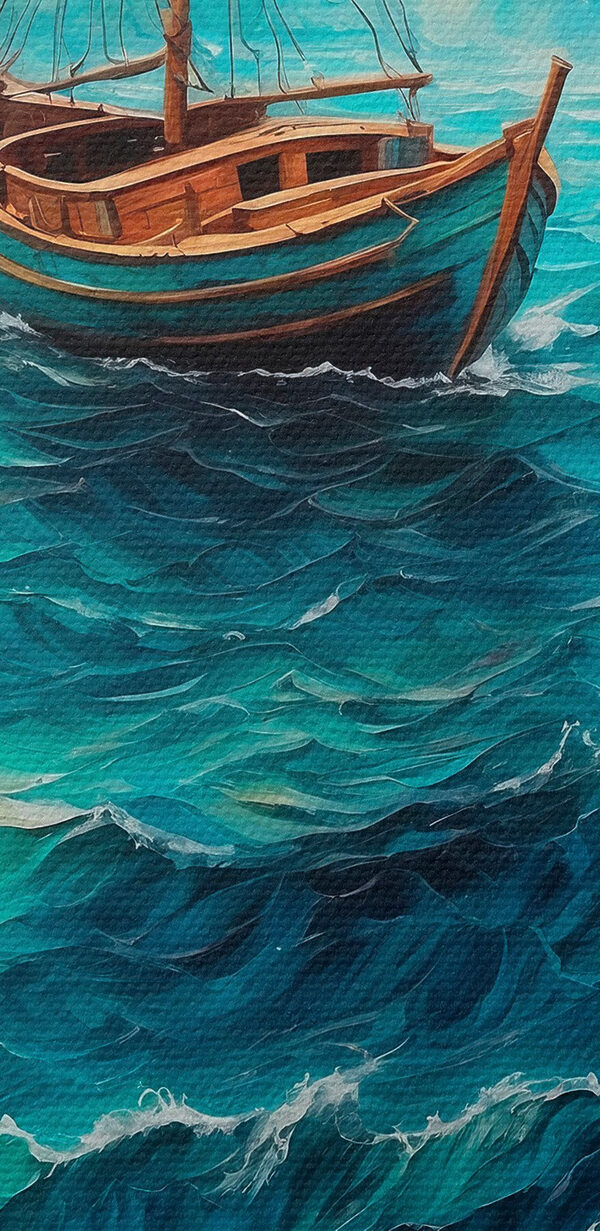 Painting of a boat in the ocean Painting of a boat in the ocean