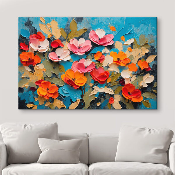 Painting of flowers on a blue surface Painting of flowers on a blue surface