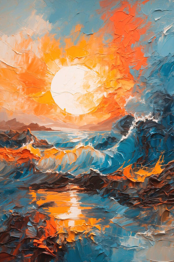 Painting of a sunset over a sea Painting of a sunset over a sea