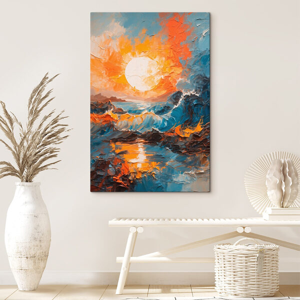 Painting of a sunset over a sea Painting of a sunset over a sea