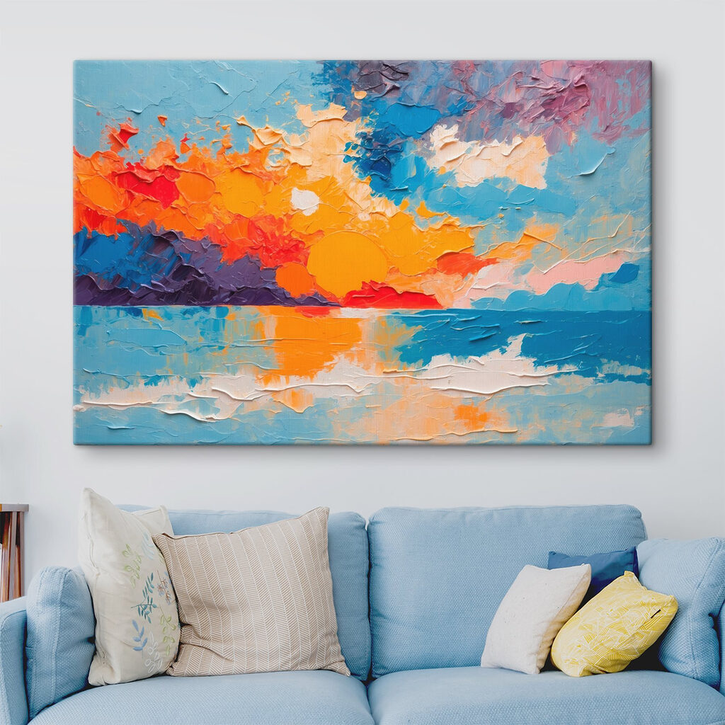 Painting of a sunset over water